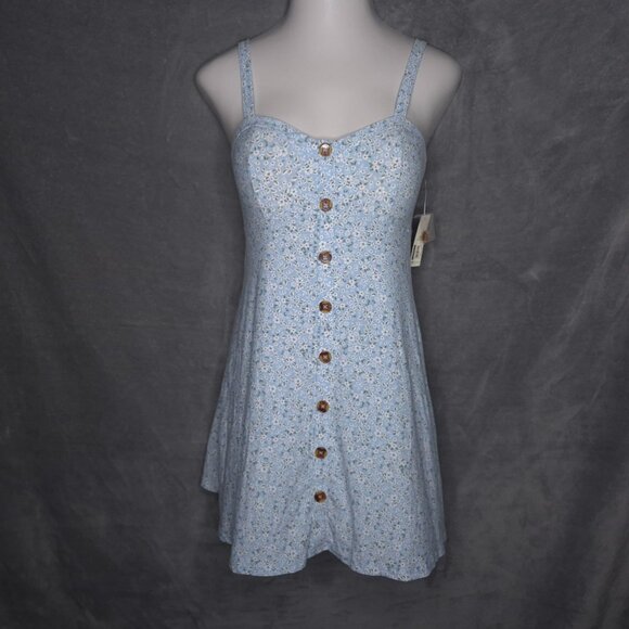 No Boundaries Blue Floral Button-Down Sundress L Juniors Smocked Back New - Picture 2 of 6